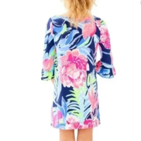 Lilly Pulitzer girls mini Sophie Ruffle Dress High Tide Navy Tropicolada XL NWT